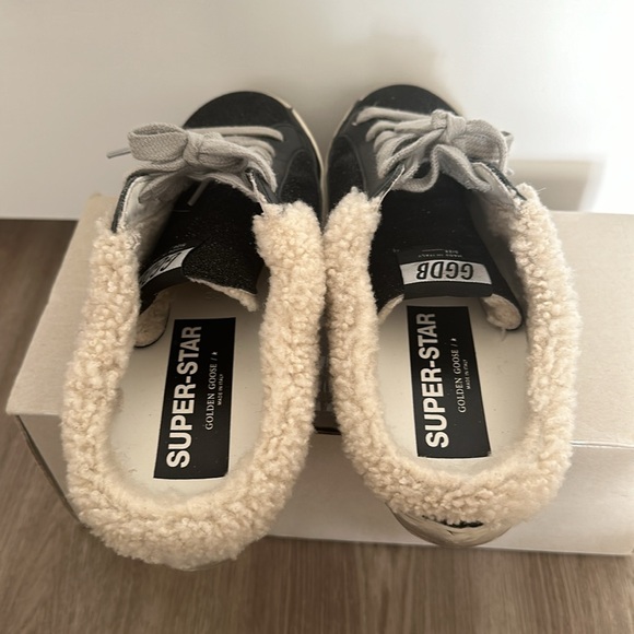 Golden Goose Black Glitter Super-Star Sabot Shearling Lined Sneakers Size 38 - Picture 5 of 8